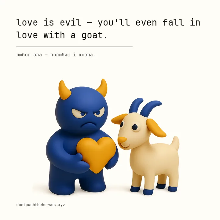 “Love is evil — you'll even fall in love with a goat.” — Любов зла — полюбиш і козла.