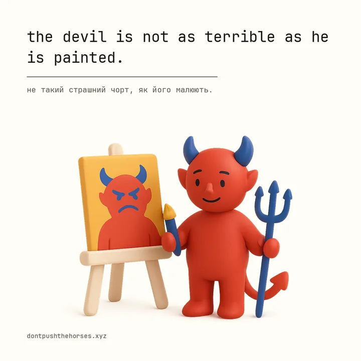 “The devil is not as terrible as he is painted.” — Не такий страшний чорт, як його малюють.