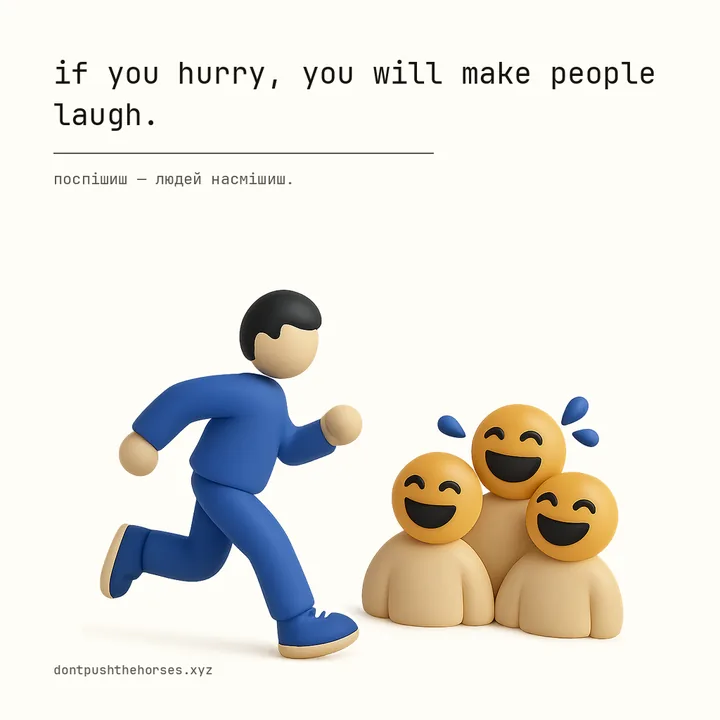 “If you hurry, you will make people laugh.” — Поспішиш — людей насмішиш.
