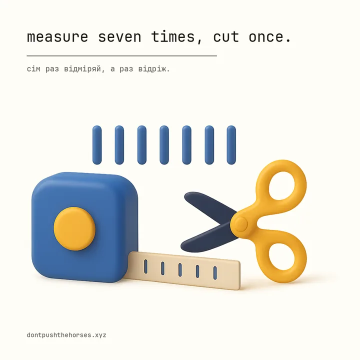 “Measure seven times, cut once.” — Сім раз відміряй, а раз відріж.