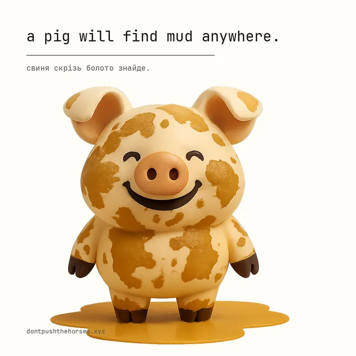 “A pig will find mud anywhere.” — Свиня скрізь болото знайде.