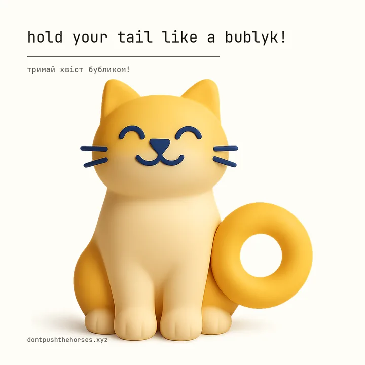 “Hold your tail like a bublyk!” — Тримай хвіст бубликом!
