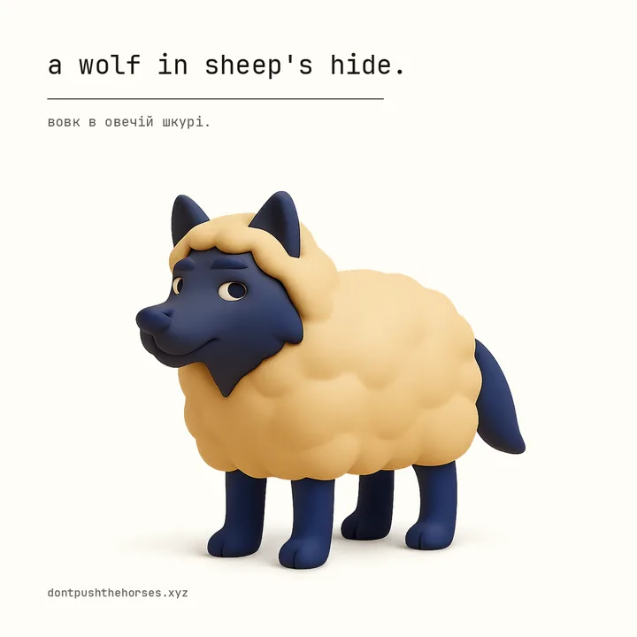 “A wolf in sheep's hide.” — Вовк в овечій шкурі.