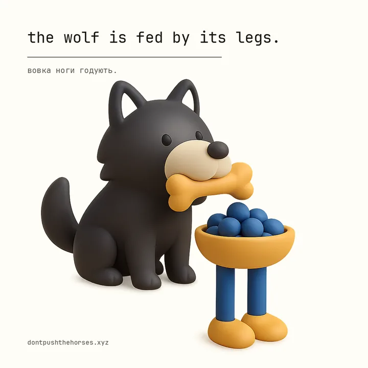 “The wolf is fed by its legs.” — Вовка ноги годують.