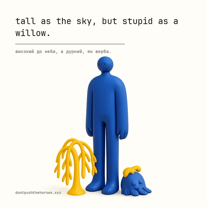 “Tall as the sky, but stupid as a willow.” — Високий до неба, а дурний, як верба.