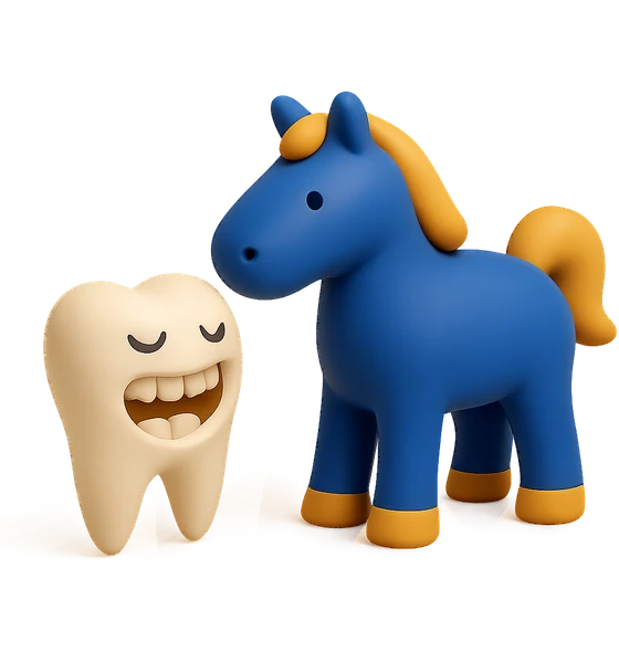 Illustration of the literal translation: You don't look into the teeth of a gifted horse.