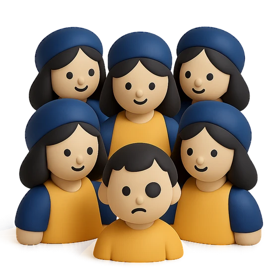 Illustration of the literal translation: Where there are many nannies, the child is without an eye.