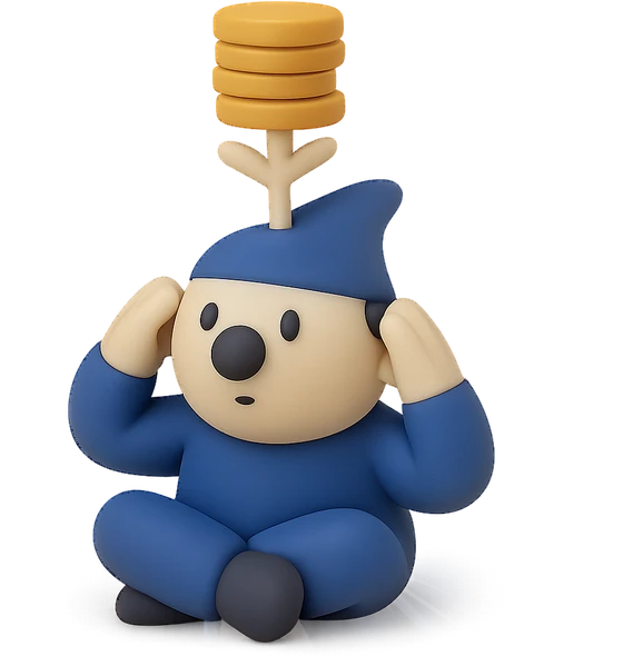 Illustration of the literal translation: A fool grows rich by thinking.