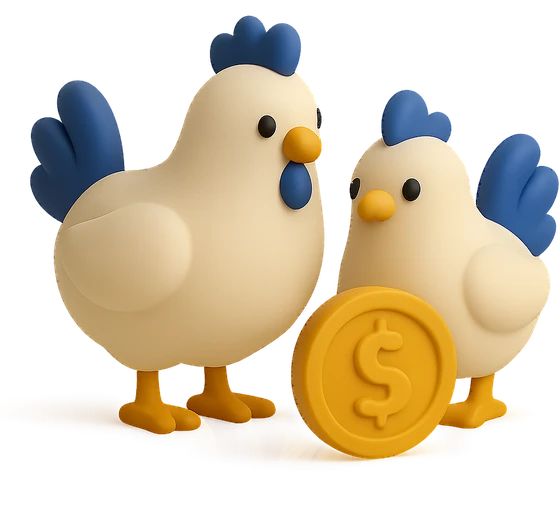 Illustration of the literal translation: There the chickens don't even peck the money.