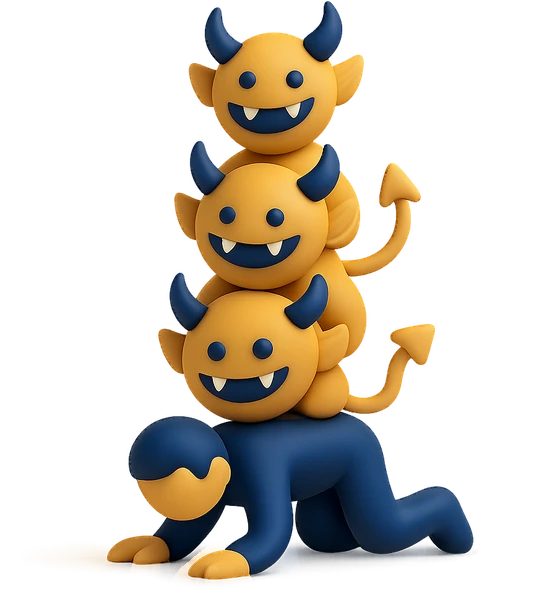 Illustration of the literal translation: Go under three devils!