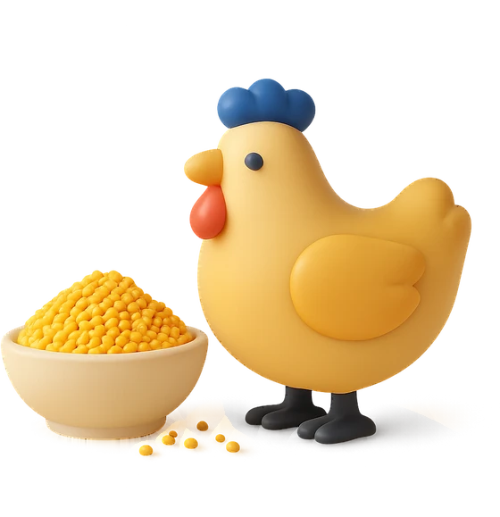 Illustration of the literal translation: To each their own, but to the hen — millet.