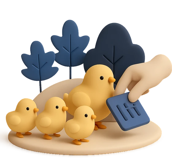 Illustration of the literal translation: Chicks are counted in the autumn.