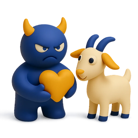 Illustration of the literal translation: Love is evil — you'll even fall in love with a goat.