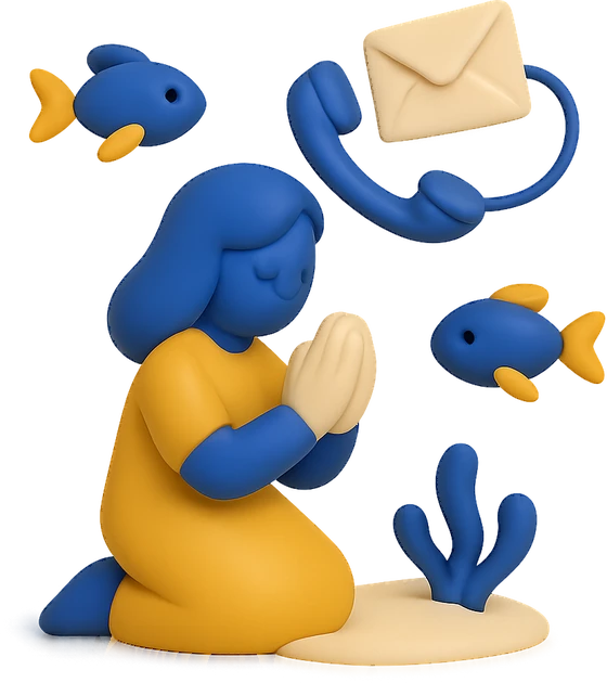 Illustration of the literal translation: A mother's prayer will reach you from the bottom of the sea.