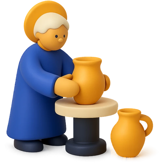 Illustration of the literal translation: It isn't saints who mould the pots.