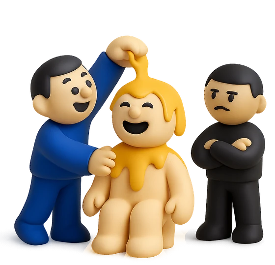Illustration of the literal translation: A friend is not the one who spreads honey on you, but the one who tells you the truth.