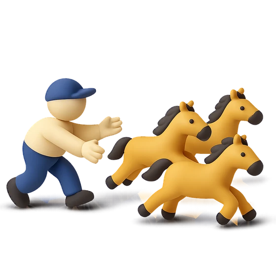 Illustration of the literal translation: Don't chase the horses.