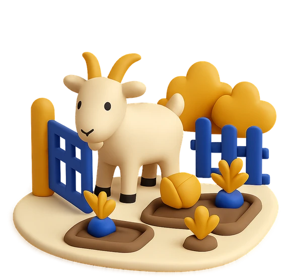 Illustration of the literal translation: They let the goat into the vegetable garden.