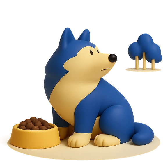 Illustration of the literal translation: No matter how much you feed the wolf, he still looks at the forest.