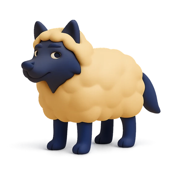 Illustration of the literal translation: A wolf in sheep's hide.
