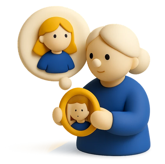 Illustration of the literal translation: The old woman remembered how she was a girl.