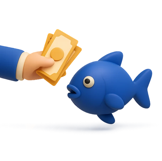 Illustration of the literal translation: Money for the fish again.